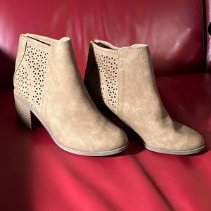 Perforated camel colored ankle boots